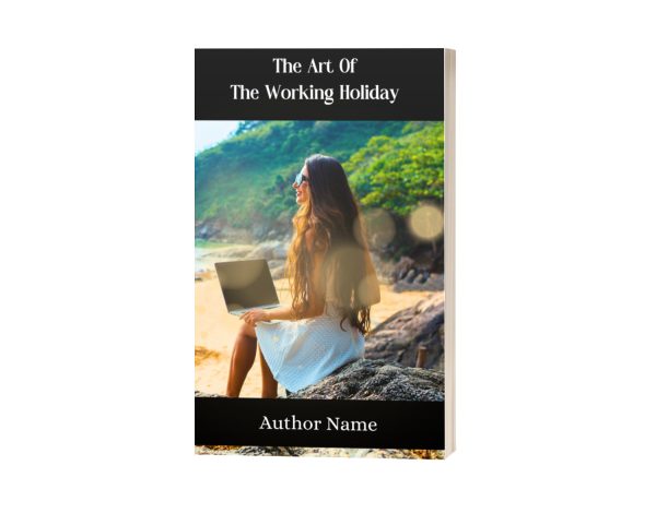 woman on a beach on her laptop book cover design