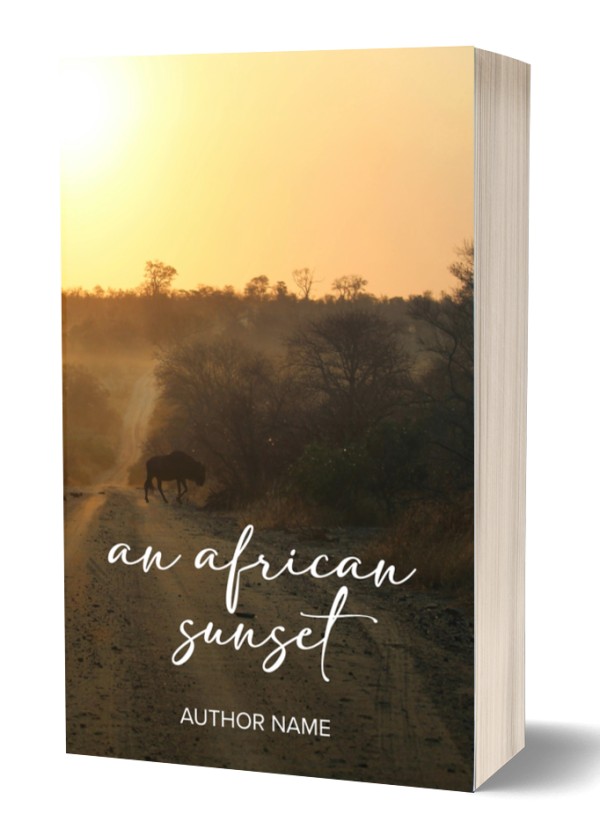 African Sunset: Premade book cover: African sunset on safari. Low cost book cover includes eBook & paperback. Evocative imagery. Help to publish.