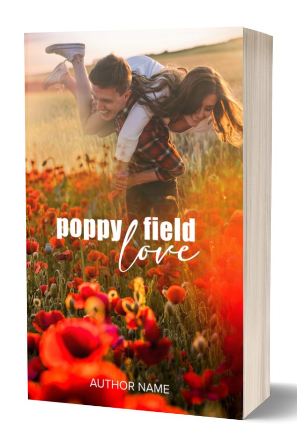Poppy Field Love: premade Book Cover: A summer romance? Young couple frolic in poppy fields. Low cost cover includes paperback. Help to publish, BookSelf.
