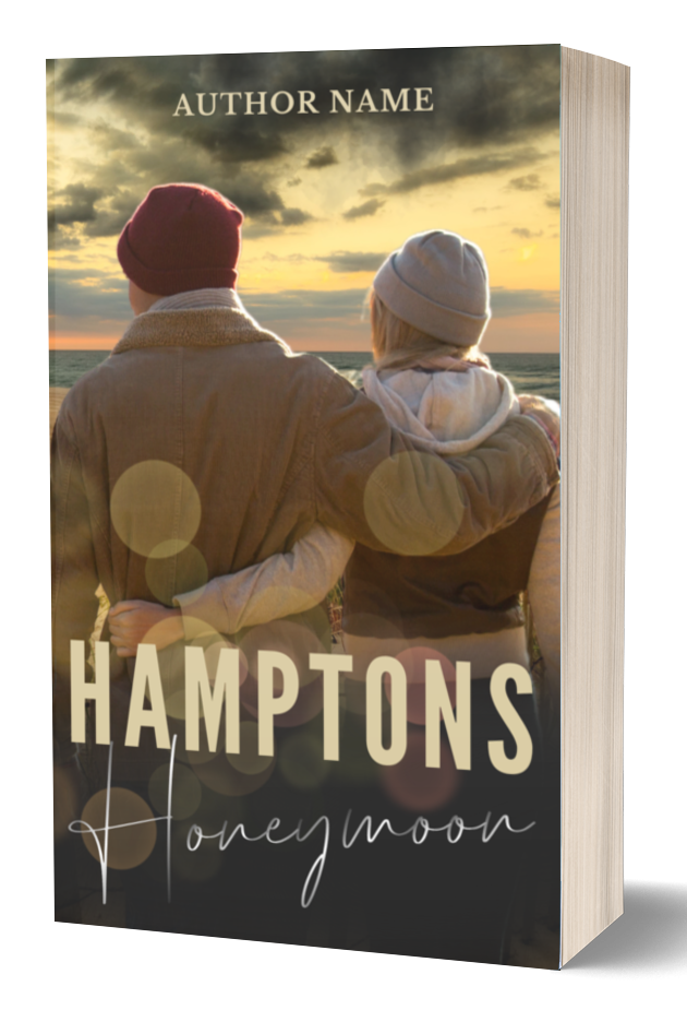 Hamptons Honeymoon: Ready Made Book Cover: Romance, honeymoon couple vacation in the Hamptons. Loving couple watching the sunset on a windswept beach.  