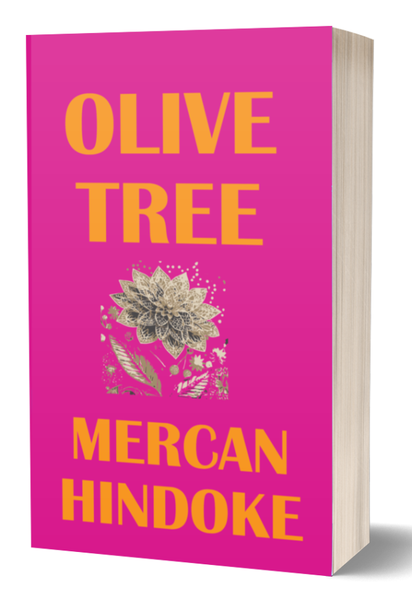 Olive Tree: Premade Book Cover: Botanical theme with modern aspect of bold hot pink background and mango coloured writing. BookSelf UK