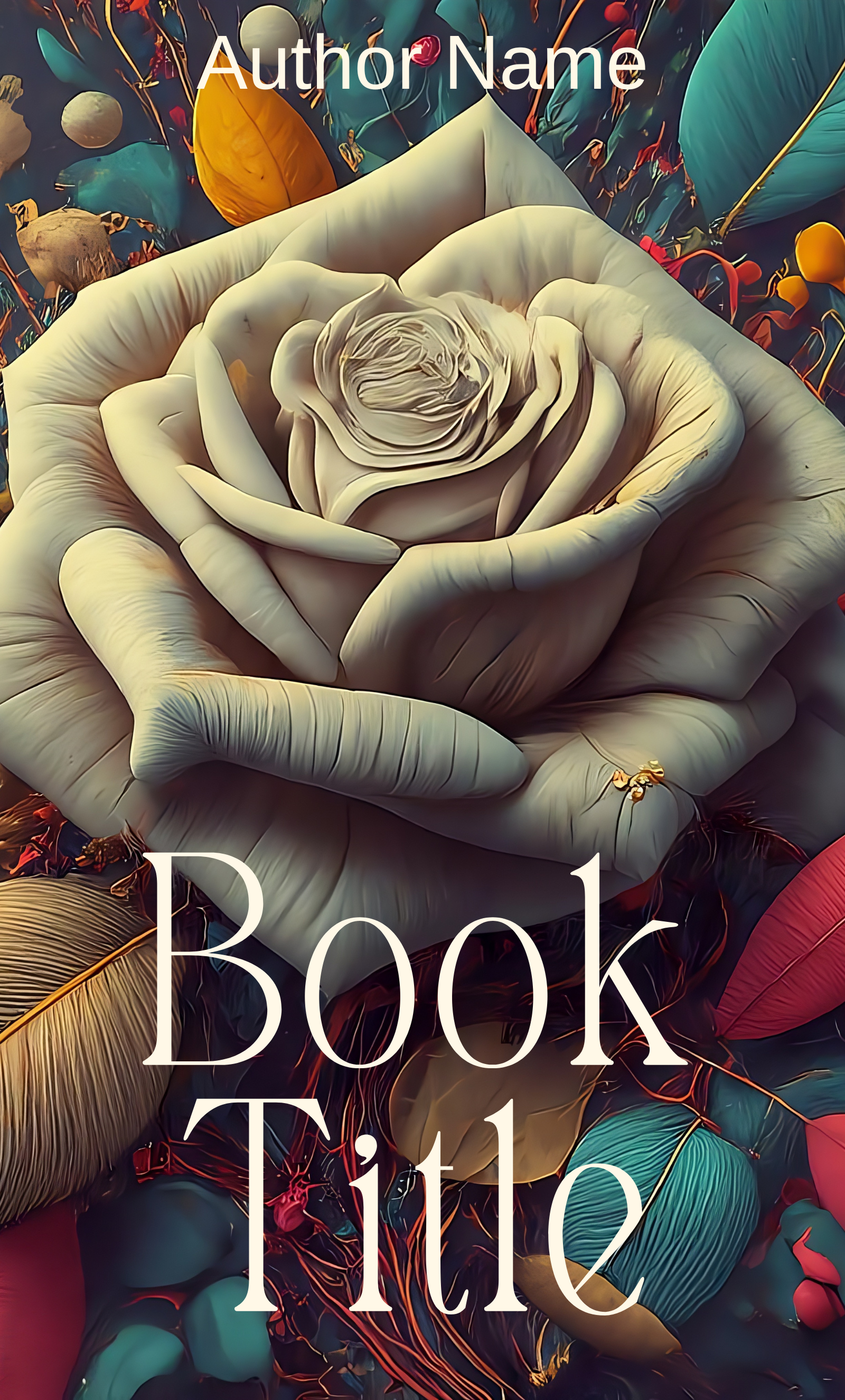 Premade Book Cover: White Rose: Illustrated botanical of a white rose. Suitable for romance, drama or literary fiction book covers. Includes paperback. BookSelf